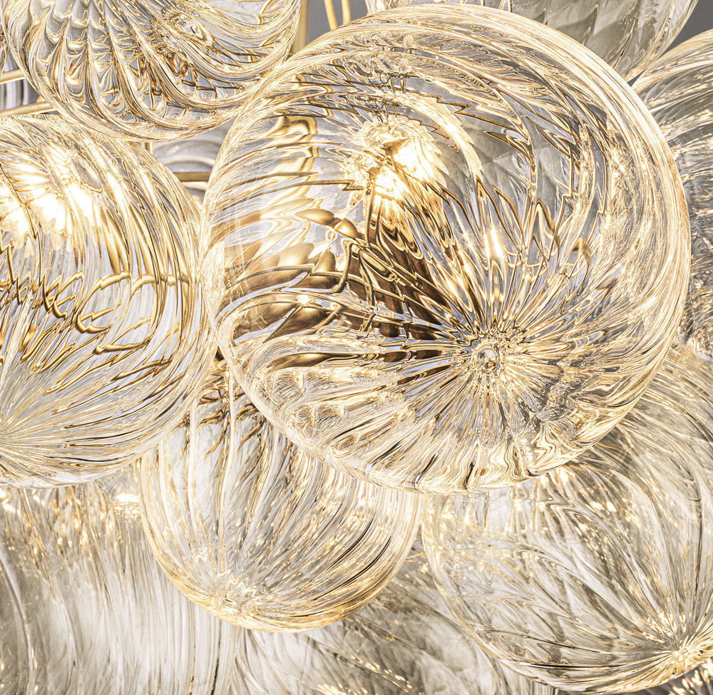 Rippled Glass Orb Cascade Chandelier