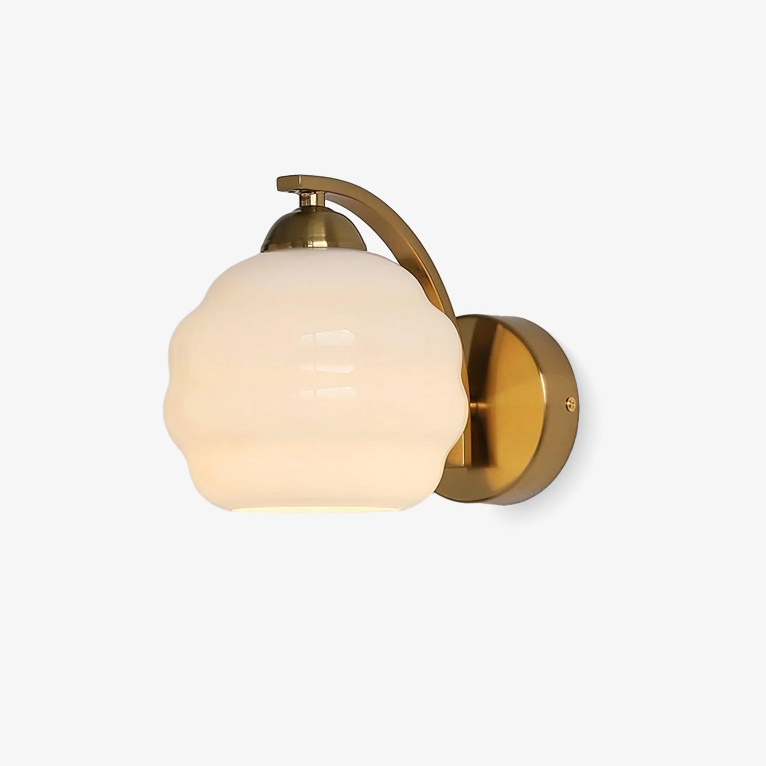Riviera Art Deco Glass Wall Light / ∅ 5.9″ x H 6.3″ / Dia 15cm x H 16cm / Gold+White