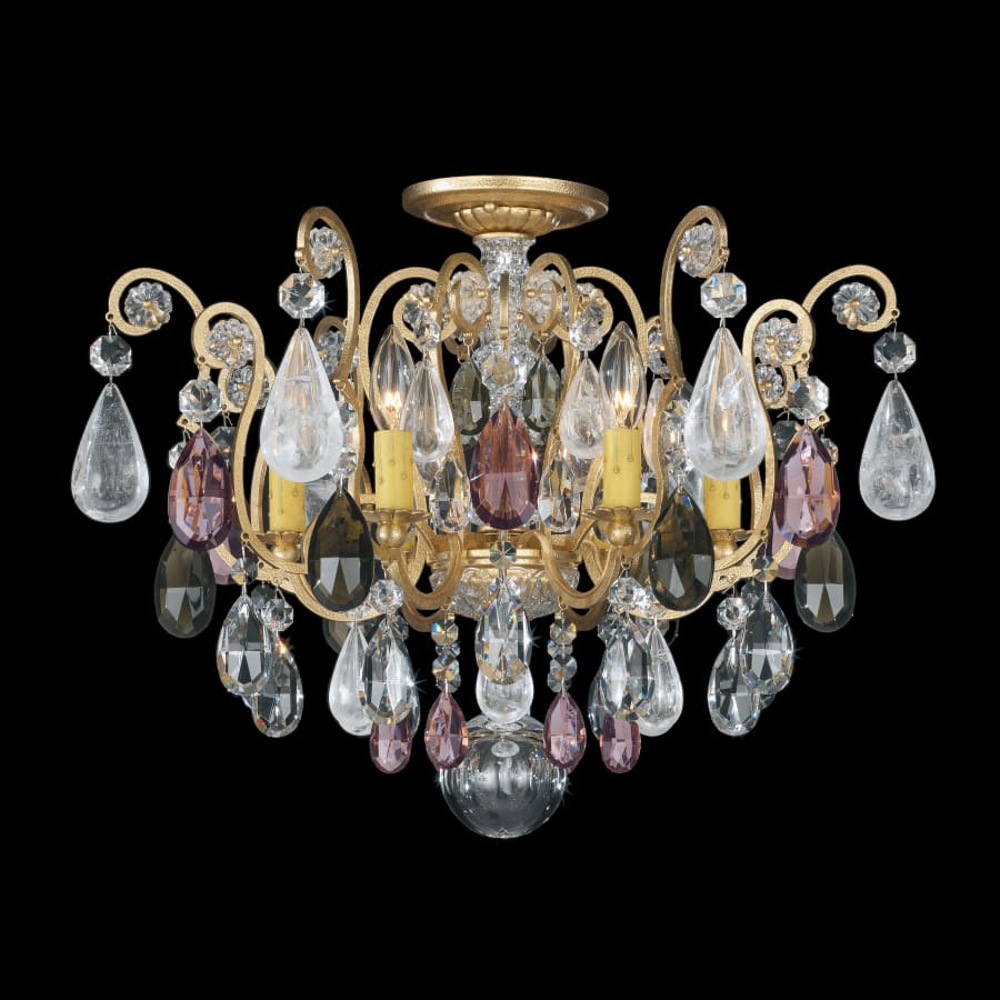 Schonbek Renaissance 6 Light 20" Wide Semi-Flush Ceiling Fixture with Olivine and Smoke Topaz Swarovski Rock Crystals