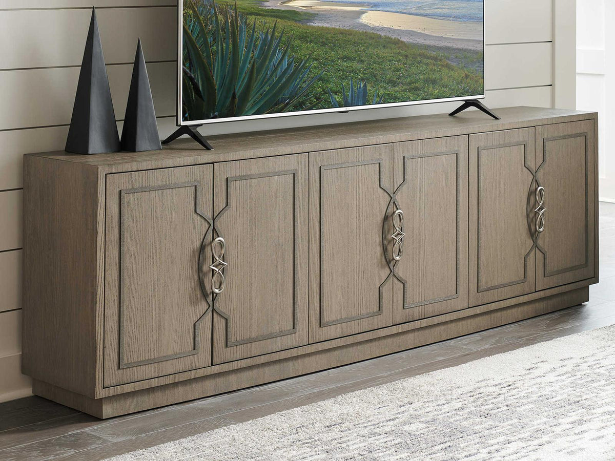 Studio Designs 92 Inch Ash Wood Media Console in Wire-Brushed Dove Gray