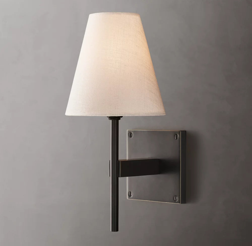 Tapered Linen Brass Accent Sconce