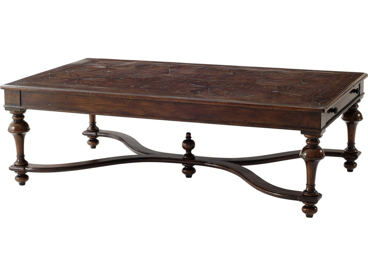 The Rustic Parquetry Rectangle Cocktail Table with Drawers