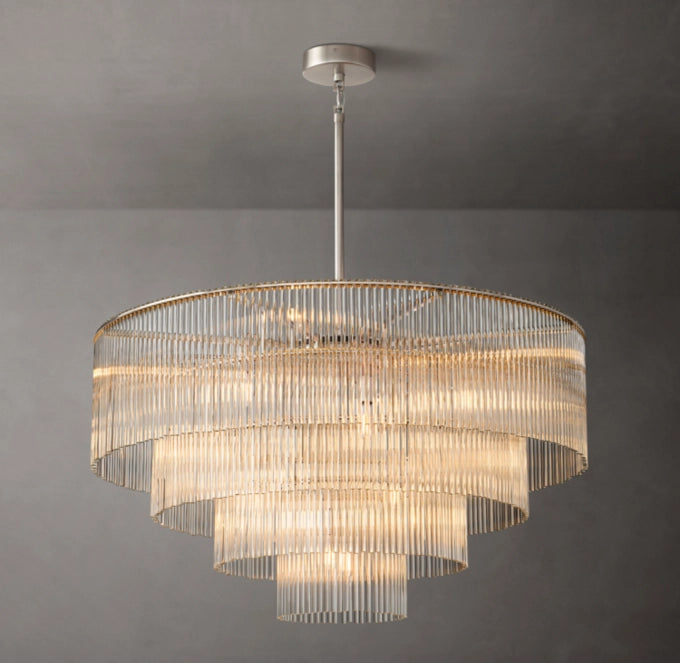 Tiered Carved Crystal Drum Chandelier