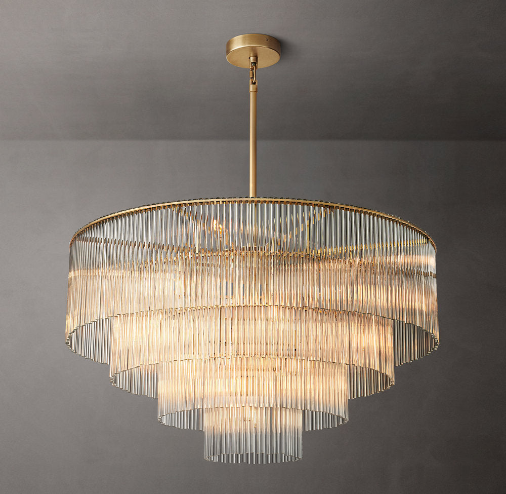 Tiered Carved Crystal Drum Chandelier