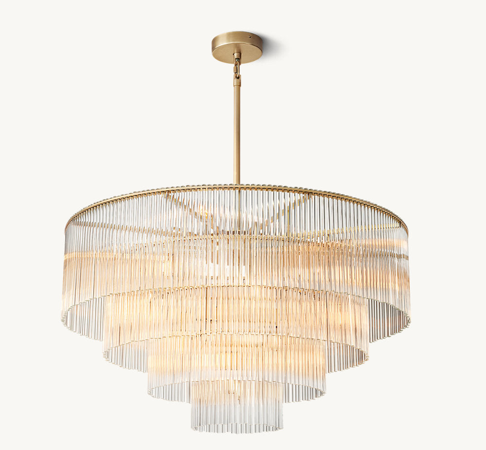Tiered Carved Crystal Drum Chandelier
