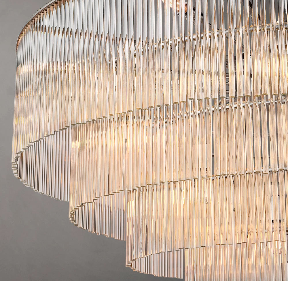 Tiered Carved Crystal Drum Chandelier