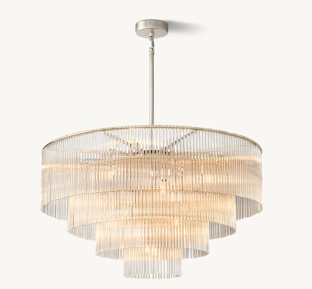 Tiered Carved Crystal Drum Chandelier