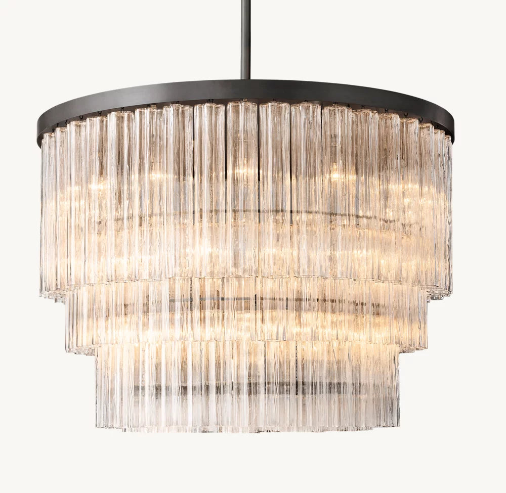 Triple Tier Blown Glass Crown Chandelier