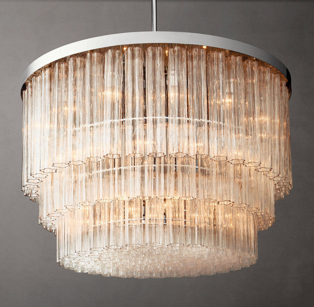 Triple Tier Blown Glass Crown Chandelier