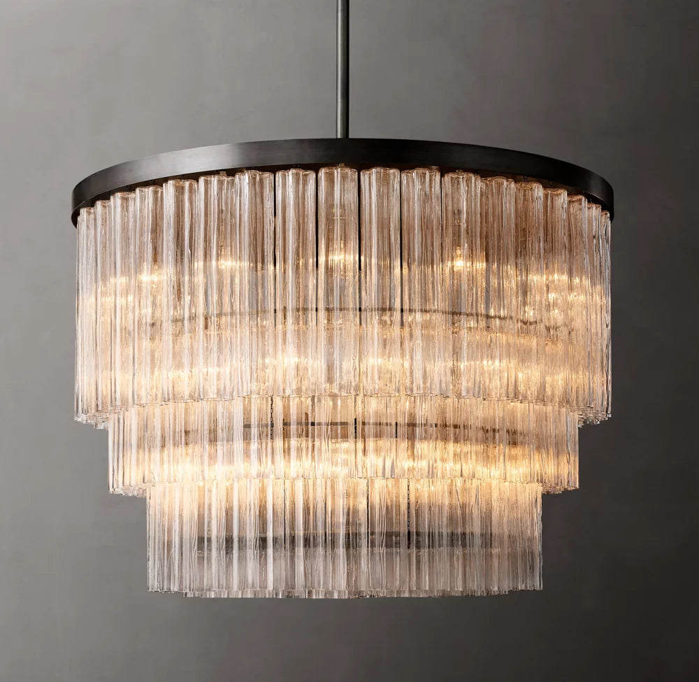 Triple Tier Blown Glass Crown Chandelier
